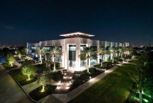 commercial landscape lighting and design for Houston business